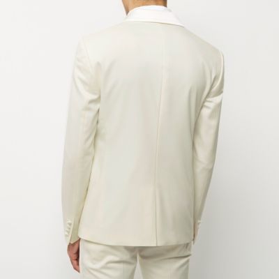 Cream skinny fit suit jacket